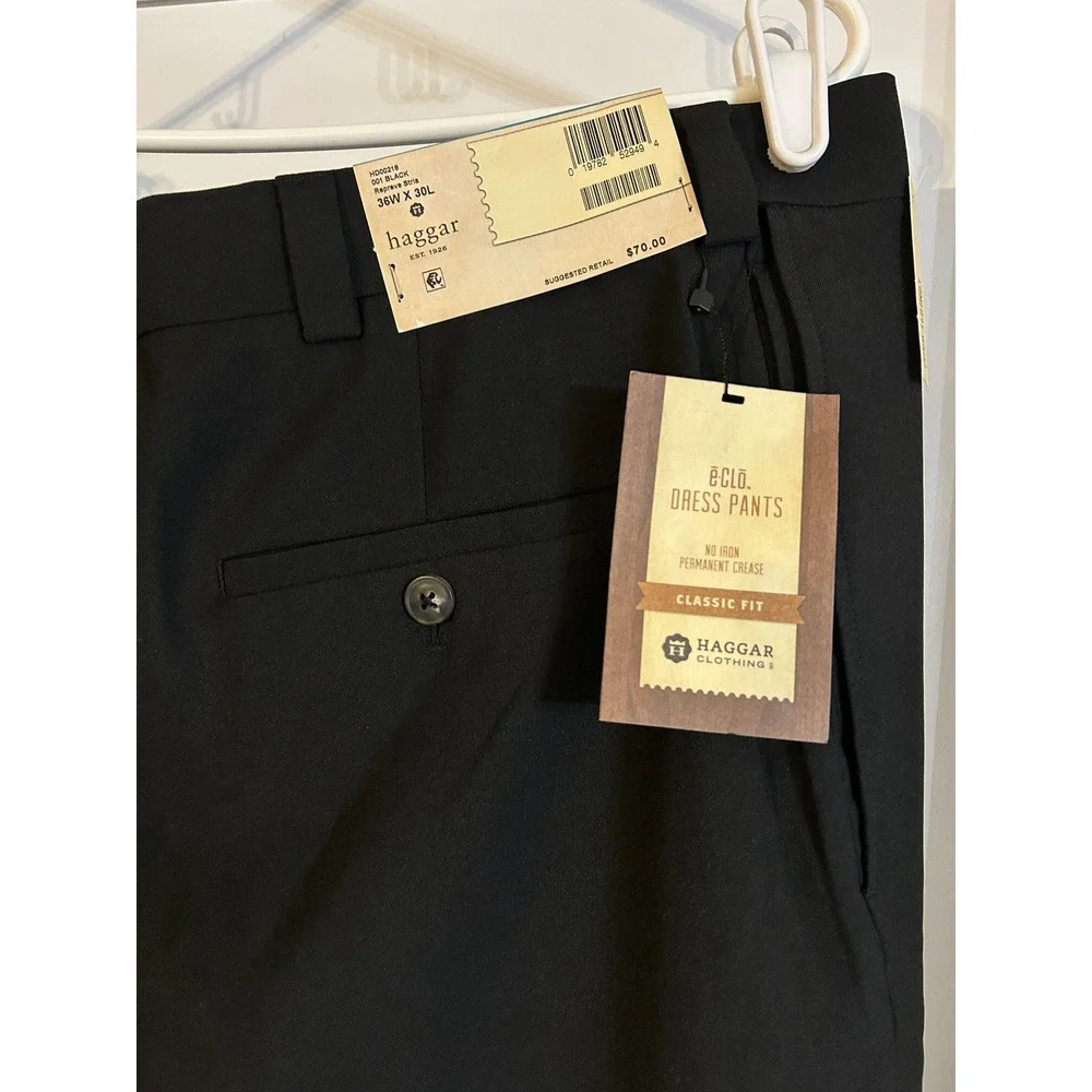 NEW Haggar Clothing Mens Black Classic Fit Dress Pants 36 x 30 Permanent Press